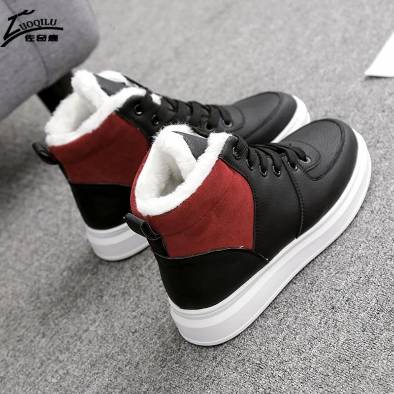 

2020 New Winter Shoes Women White Warm Fur Plush Snow Boots Lady Lace Up Platform Boots Women Sneakers Zapatillas Mujer, Black