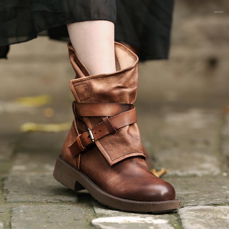 

Tayunxing Women Boots Handmade Shoes Genuine Leather Buckle Ankle Spring Autumn Soft Comfortable 1592-11, Coffee with plush