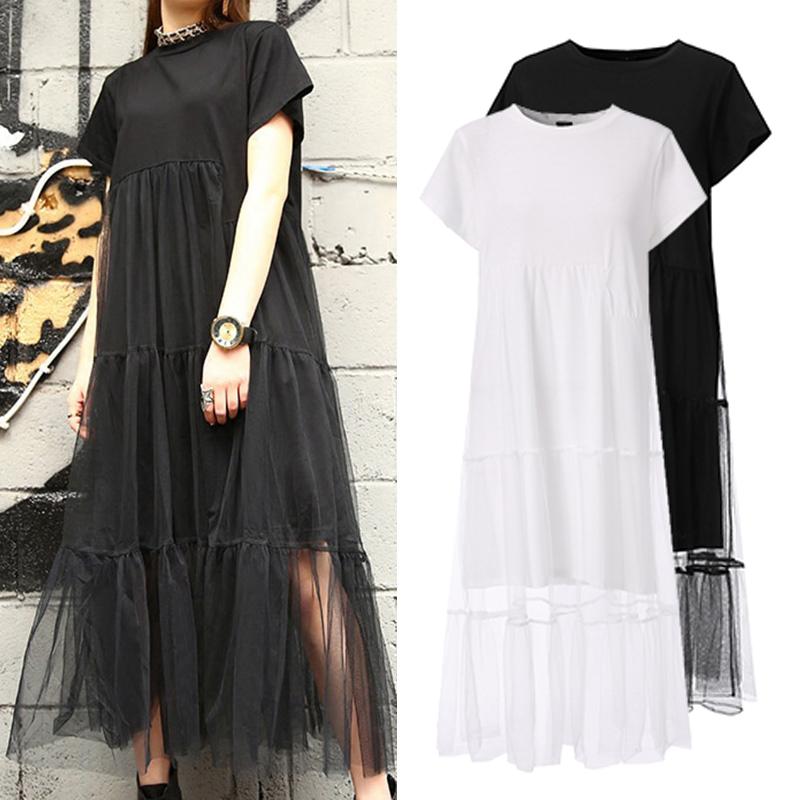 

2020 Woman Dress VONDA Casual O Neck Short Sleeve Beach Sundress Femme Elegant Robe -5XL Bohemian Party Vestidos Loose Dresses, Black