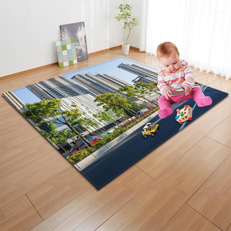 

Creative Modern Building Print Carpet Children Kid Play Pad Area Rug Floormat Blanket for Livingroom Bedroom Home Decor1, Red