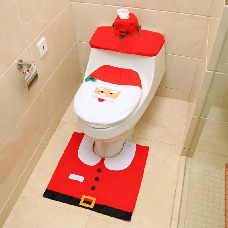 

Christmas Decoration Bathroom Set Snowman Santa Christmas Bell Pattern Waterproof Toilet Cover Mat Set Non Slip Rug 4PCS/Set