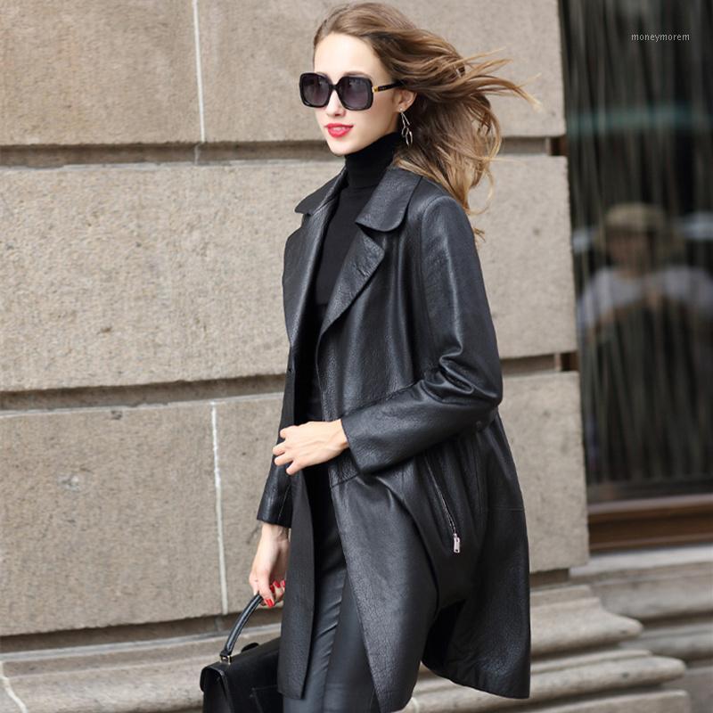 

quality Superior Genuine Leather Jacket Women 2021 New Spring Autumn Female Real Leather Jackets Long Natural Sheepskin Coat s1, Black