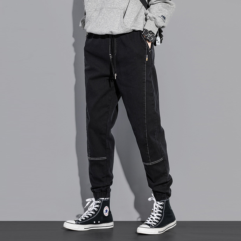 

2021 New Japanese Vintage Fashion Men Jeans Black Spliced Casual Cargo Pants Hombre Wide Leg Harem Trousers Streetwear Hip Hop Joggers 0y6a