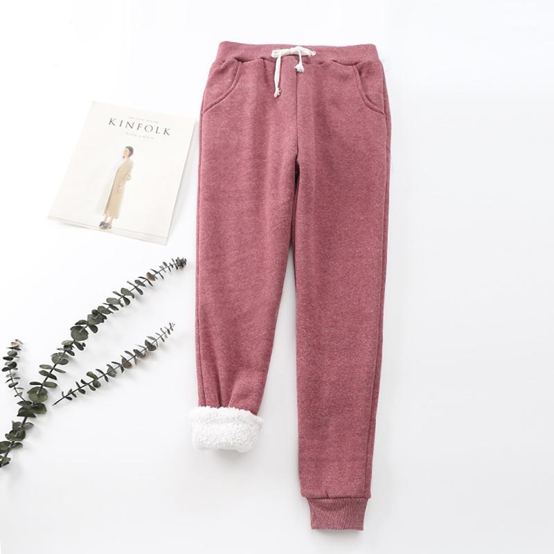 

Casual Women Sweatpants Winter Warm Lambskin Cashmere Fitness Pants Women Solid Trousers Female Thick jogging Pant Loose Pants1, Pink tops