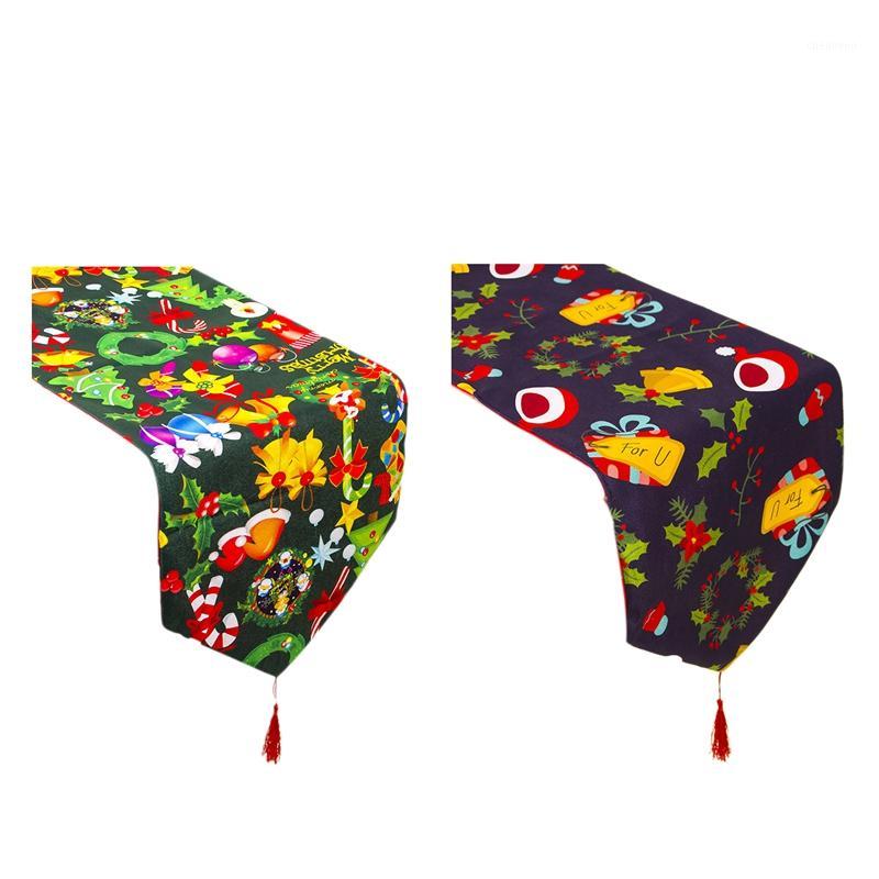 

2 Pcs Set Christmas TableCloths Fabric Double-Layer Polyester Cotton Christmas Table Flag Tablecloth Home Party Decora1, As show