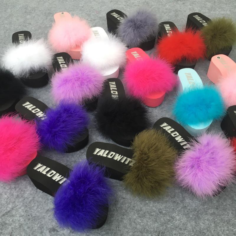

2020 Fur Slides Women Ostrich Sandals With Feathers Female Sweet Sandals Beach Shoes Summer Pantufa Fashion Flip Flops1, Rosy red