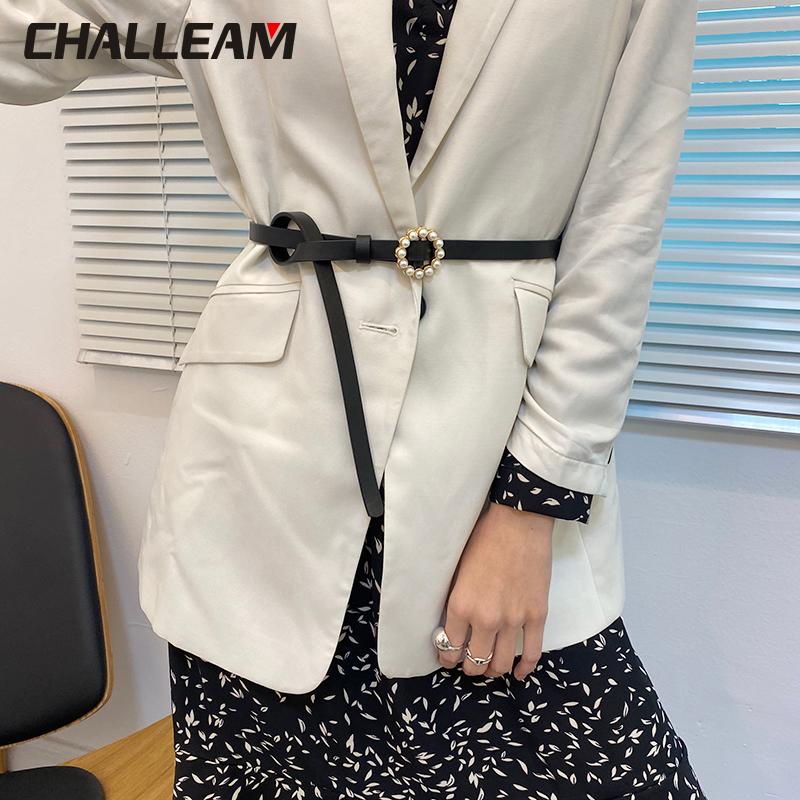 

Belts Women's Belt Fashion Thin Watchband Female PU Leather Pearl Buckle With Coat Sweater Dress Accessories 295, Black