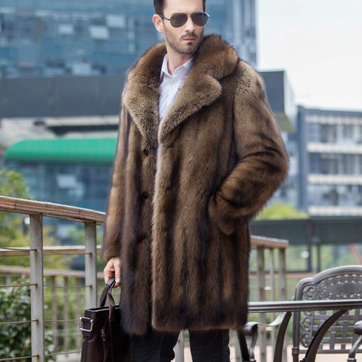 

Autumn faux mink leather jacket mens winter warm Single-breasted fur leather coat men slim jackets jaqueta de couro fashion1, Brown