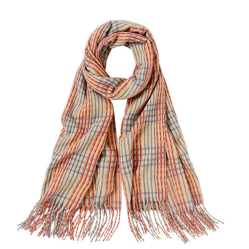 

Scarves 2021 Autumn And Winter Cashmere Scarf Women Thickened Warmth Tassel Fashion Plaid Asking Elegant Sweet Cute Shawl