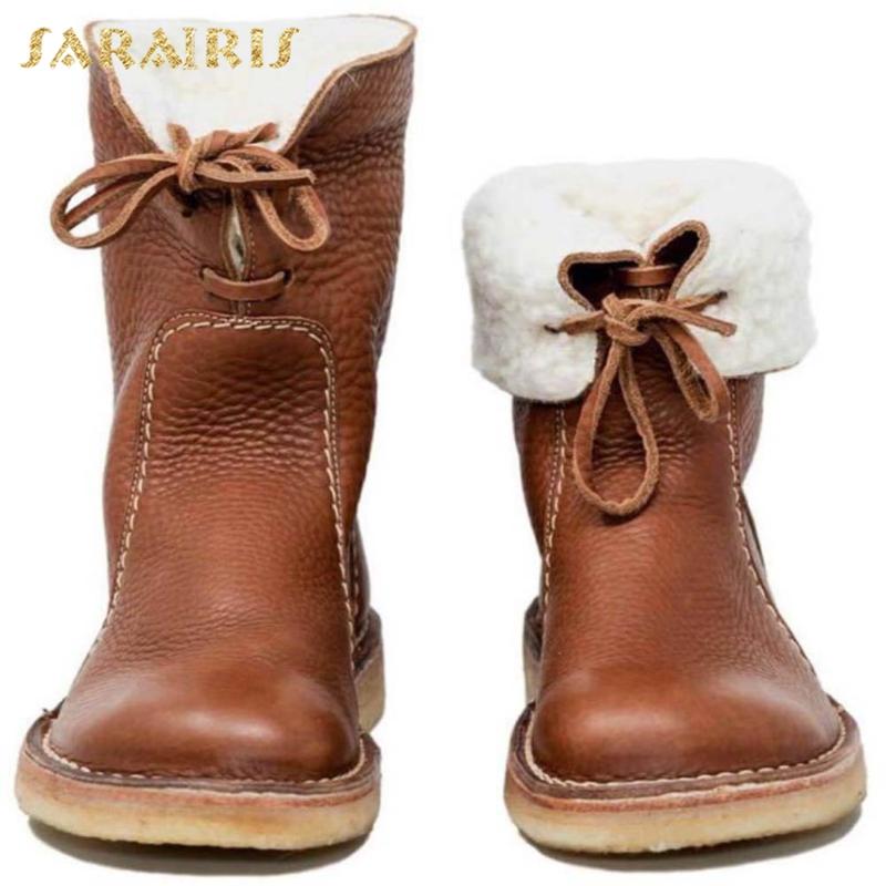 

sarairis 2021 new design plus size 48 comfortable soft INS hot dropship booties women shoes warm fur winter snow boots ladies, Black