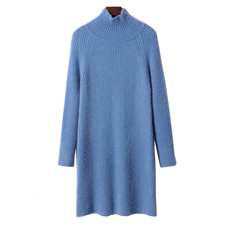 

2021 New Long Sleeve Sweater Thick Warm Autumn Winter Dress Chic Women Turtleneck Short Mini Knitted Pullover Dresses Yfbm, Black