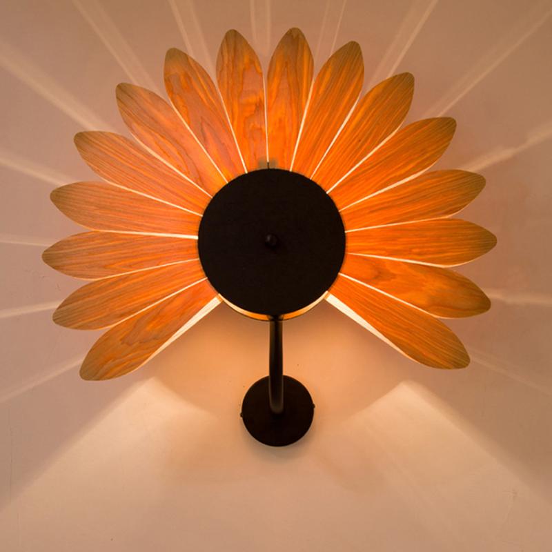 

Southeast Asia wooden wall lamp dia 54cm 60cm Sun flower creative wood veneer sconce wall lights for restaurant staircase aisle