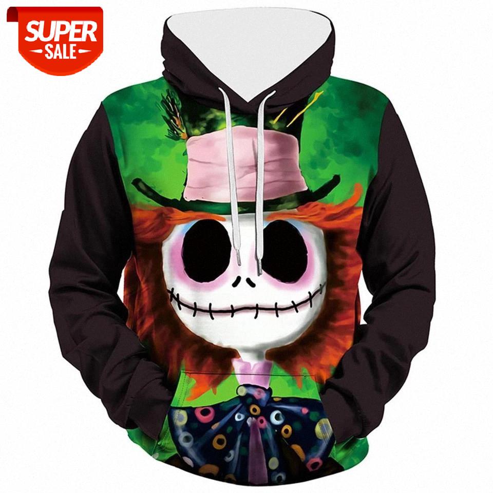 

Halloween Men Hoodies Winter Punk Oversize Print Male Sweatshirt Fashion Hip Hop Pumpkin Clown Hooded Man Pullover Streetwear #073e, Black