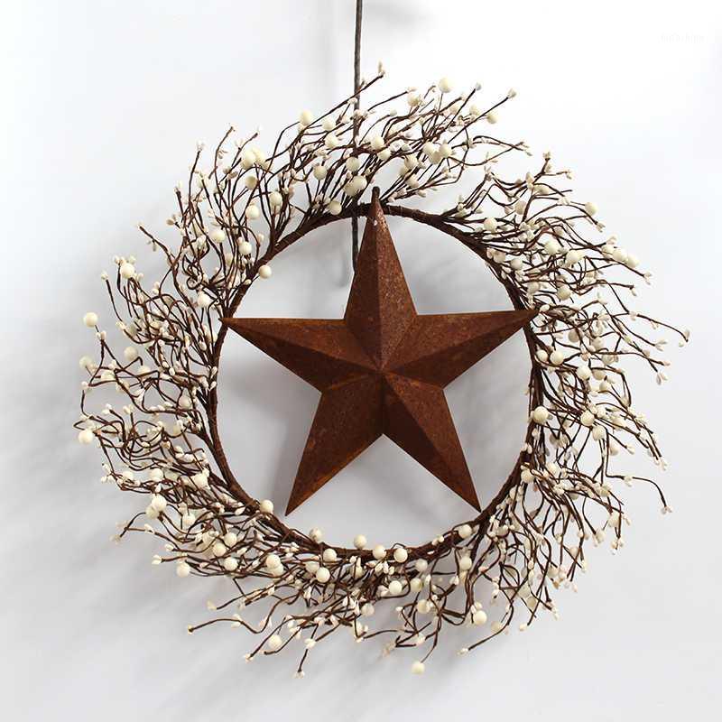 

18" Ivory Pip Berry Wreath with Tag and Rusty Stars for Home Decoration Door Wreaths Christmas Decorations for Home Indoor Decor1, 01