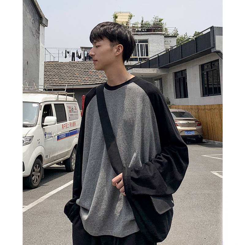 

Harajuku Tshirt Streetwear Hip Hop Autumn T-shirt Men Casual Patchwork T Shirt Long Sleeve Loose T Shirt Funny Japan T shirt
