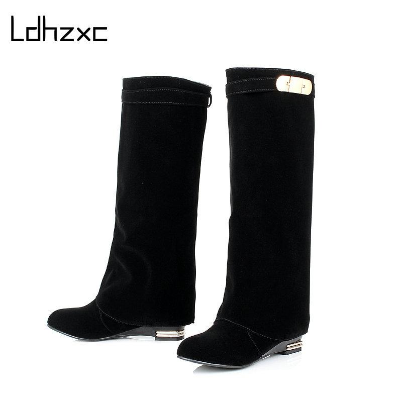 

LDHZXC Western Boots Women Knee High Cowboy Boots Fashion Round Toe Shoes Female Med Heels Thick Shoes Ladies Autumn, Brown