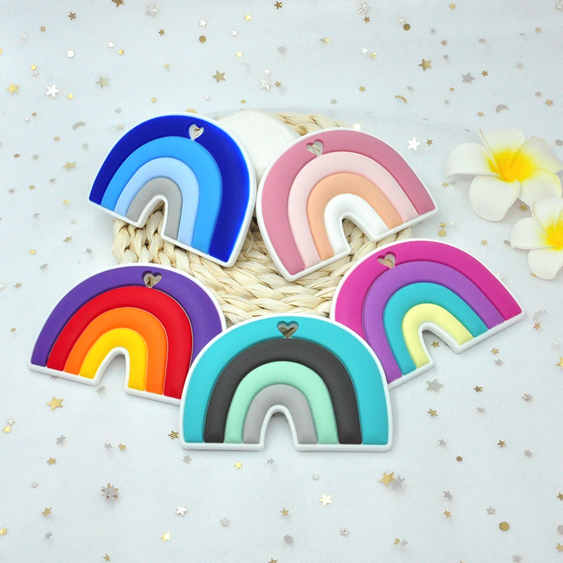 

Rainbow Silicone Baby Teether BPA Free Teething Pendant Infant Chewable Toys Nursing Jewelry in 5 Colors