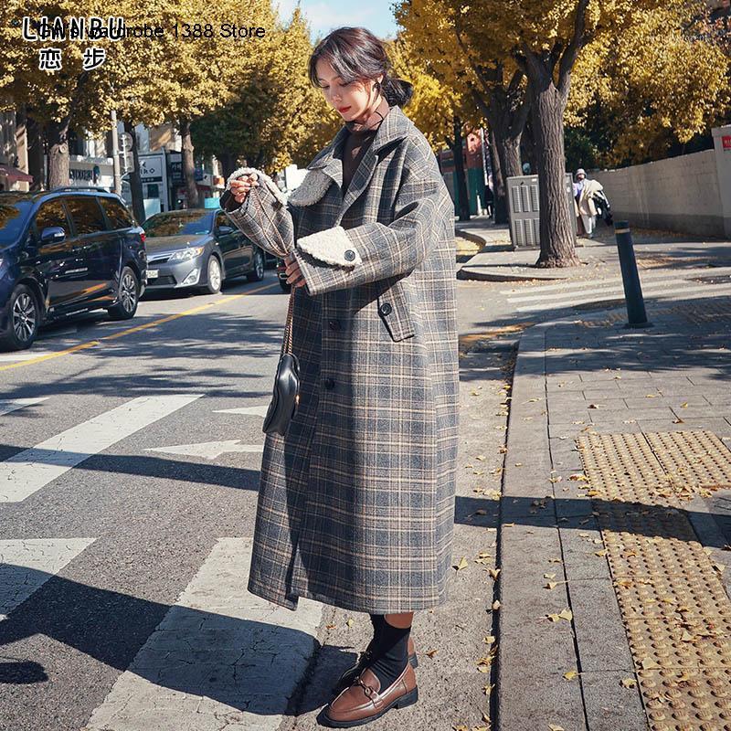 

Plaid woolen coat women' medium length autumn winter 2020 new Korean loose popular woolen coat1