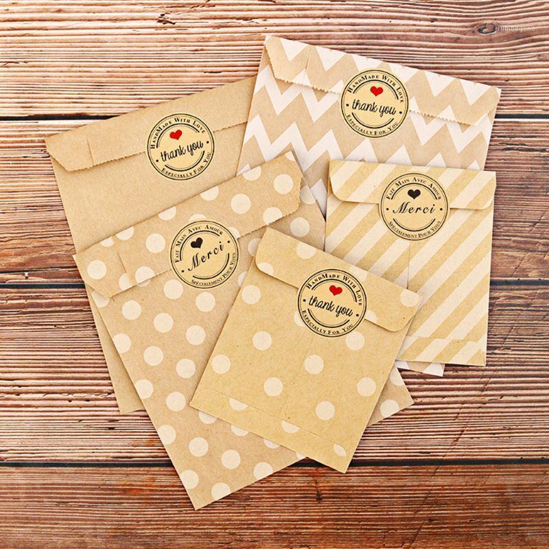 

24 stickers+24 pcs Kraft Paper Bags Treat Candy one time Bag Environmental protection Polka Chevron Dot1