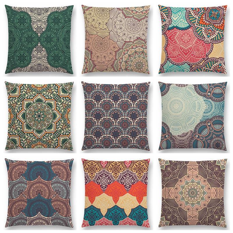 

Paisley Mandala Decorative Pattern Flower Kaleidoscope National Arab Floral Lace Stripe Cushion Cover Colorful Pillow Case1, A050905