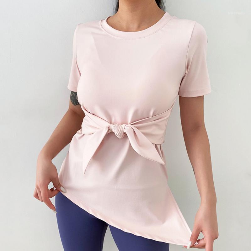 

Loose Yoga Top Breathable Workout Shirts Women Bow-knot Short Sleeve Running Sports Soft Tops Yoga Gym Training Fitness T Shirt1, Pink