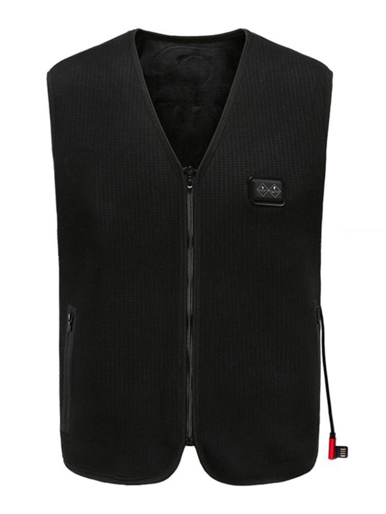 

USB Powered Heated Vest Smart Electric Heating Massaging Polyester Jacket Men Women Waistcoat Winter Cycling Fishing Vest, Black