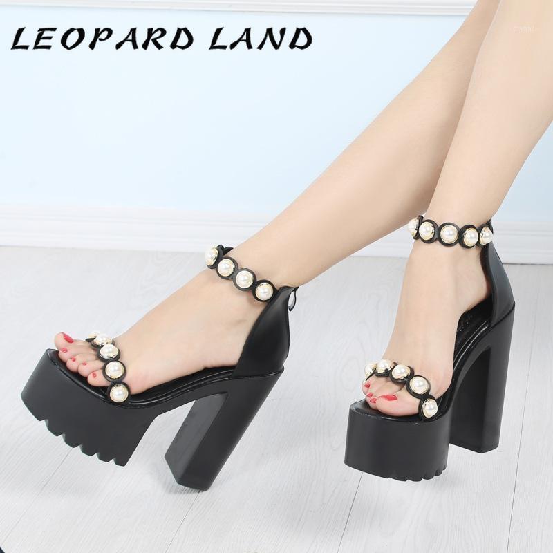 

LEOPARD LAND 2021 Summer Waterproof Platform 14CM High Pearl Sandals Super Muffin Thick Sandals for Female ZYW-651-151, Black