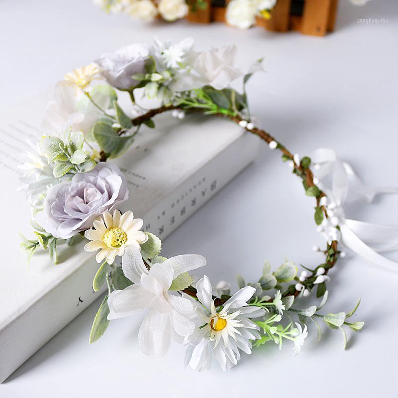 

Decorative Flowers & Wreaths Garland Bride Wedding Wreath Dress Decorations Fresh Style Simple Aesthetic Hairband Pographing Hair Accessorie, White