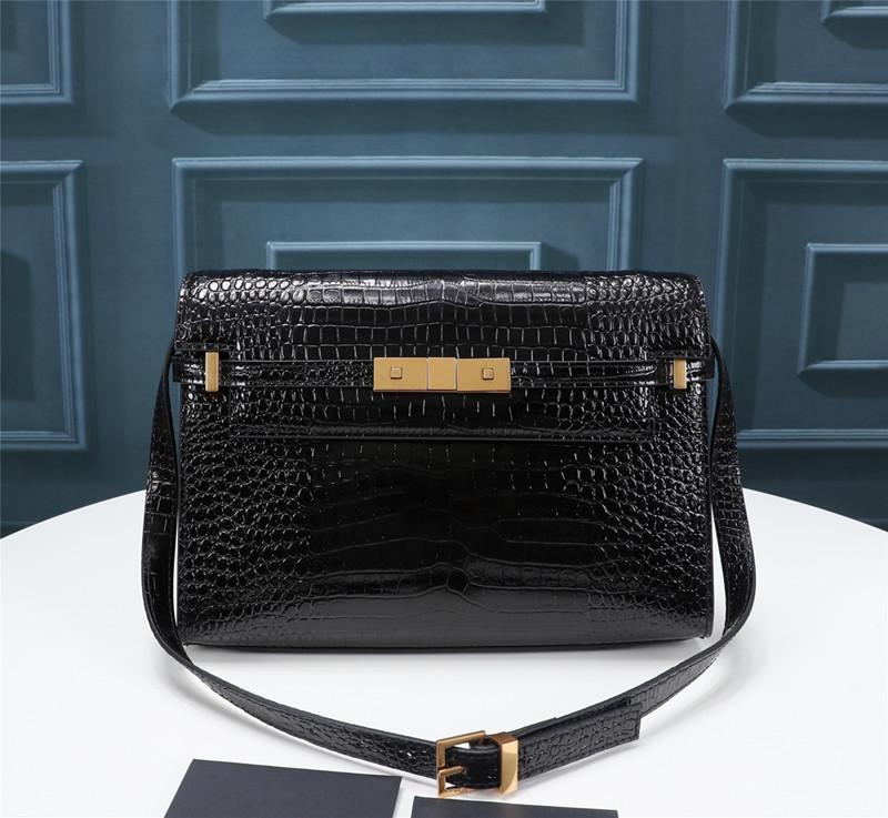 

Newest Classic crocodile print baguette bag luxury design handbag genuine leather Female shoulder bag Lady cross body business, Black gold