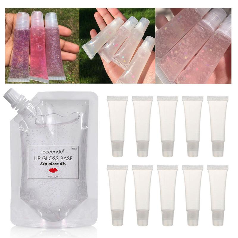 

100ml Transparent Lip Gloss Base Oil DIY Lip Gloss Raw Material Gel Moisturizing Versagel with Tubes Container 10g, 10pcs 10g tubes