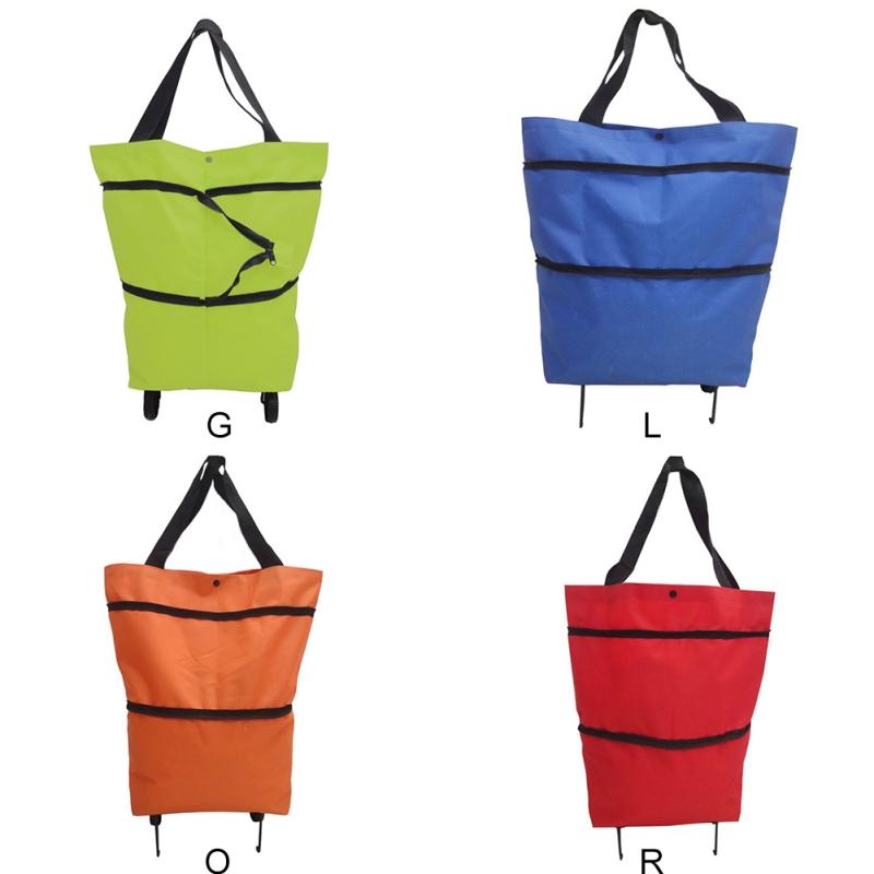 

Shopping Trolley Bag Portable Oxford Foldable Carrying Bag Cart Reusable Shopping Bags Wheels Rolling Organizer