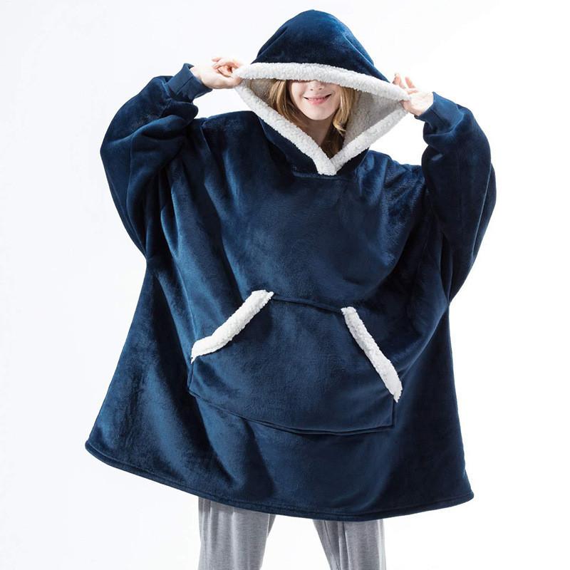 

Sweatshirt Blanket Women Oversized Hoodies Winter Blanket With Sleeve Plaid Giant Hoodie Zip Coat Female Fleec