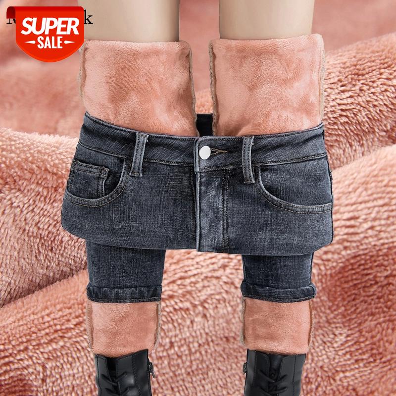 

New Fashion High Waist Velevt Winter Jeans Women Trousers Vinatge Casual Skinny Jeans Women Slim Thicken Warm Denim 11935 #N98H, Black;white