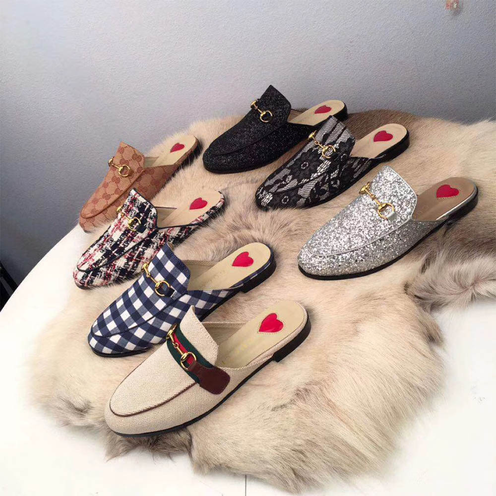 

2021 New Women Loafers Autumn Winter Warm Wool Slippers Classic Metal Buckle Embroidery Stylist Shoes High Quality Men Leather Half Slippers, 38