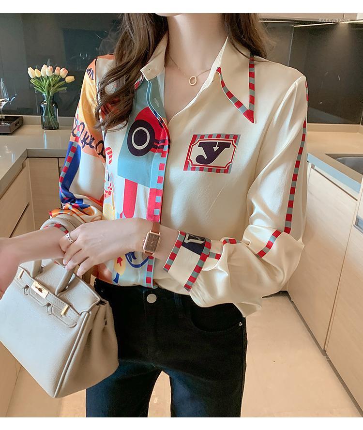 

Thick silk shirt women' long-sleeved mulberry silk new style 2021 fashionable foreign-style high-end temperament printed top1, Khaki