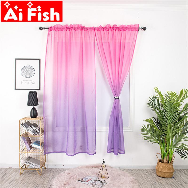 

2PCS Ready Made Modern Gradient Sheer Curtains For Living Room Candy color Curtain Window Tulle Draperies for Kitchen ZH041#3, Color 5 tulle
