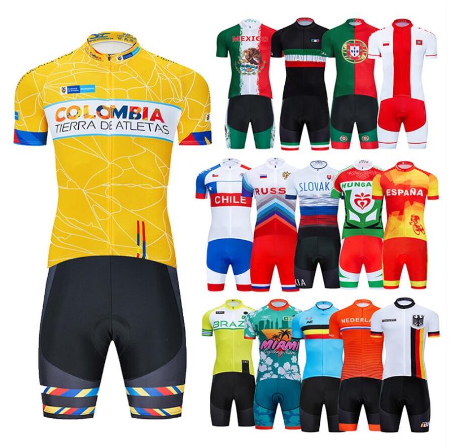 

2020 New National Team Cycling Jersey Bib Set Bicycle Clothing MTB Uniform Quick Dry Bike Clothes Mens Short Maillot Culotte Suit colombia