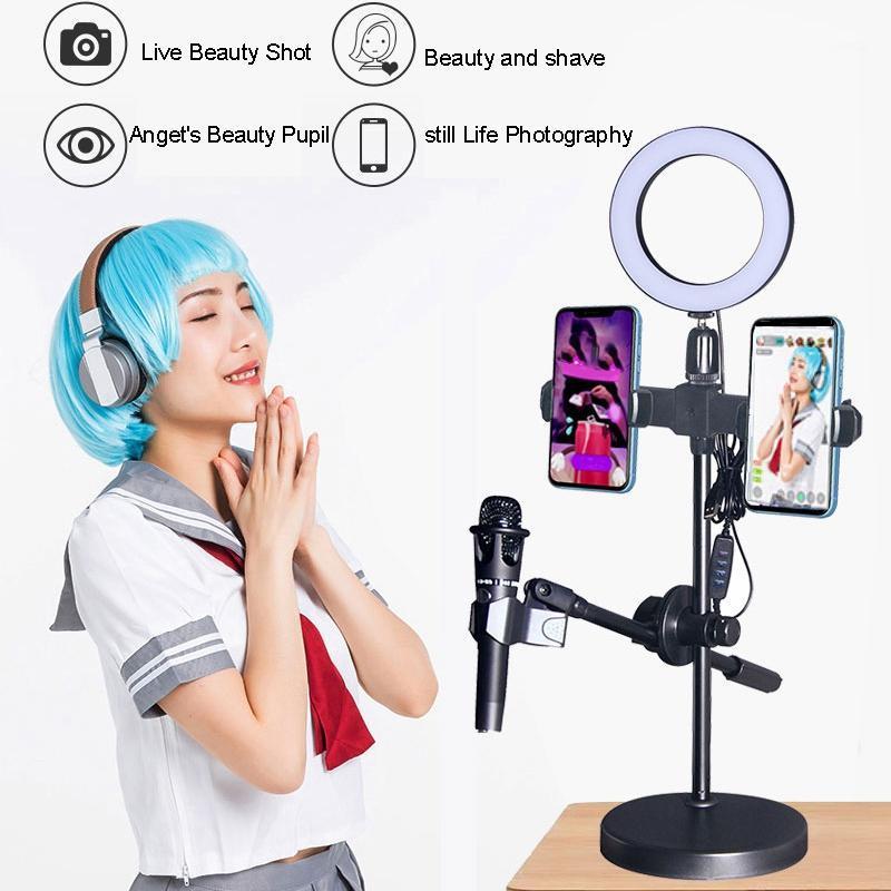 

HOT-LED Ring Light Selfie Ring Lamp Multifunction with Tripod Stand and Cell Phone Microphone Stand1