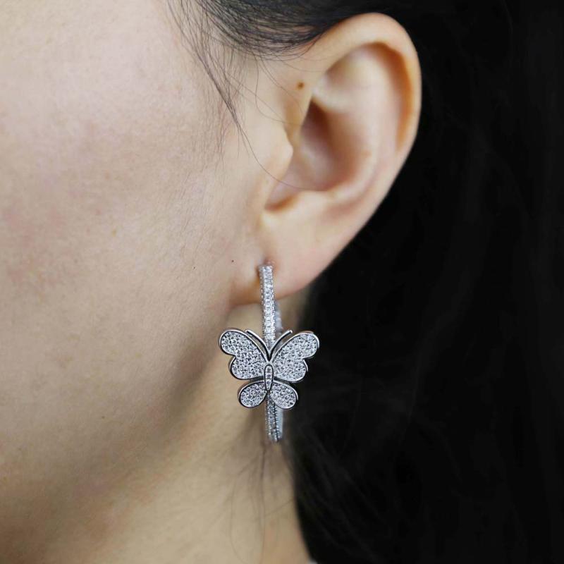 

New Design Delicate Gold Color Butterfly Hoop Earring with Shiny Mini Cubic Zirconia for Women Wedding Dancing Party Daily Wear