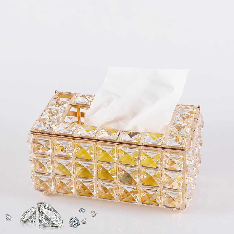 

European Crystal Tissue Box Hotel Living Room Tabletop Home Decoration Ornaments Dispenser Napkins Toilet Paper Tissue Holder
