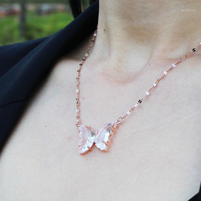 

Women Butterfly Chain Choker Necklaces Pendant Cubic Zircon Crystal Rose Gold Stainless Steel Necklace 2020 Jewelry Anniversary1