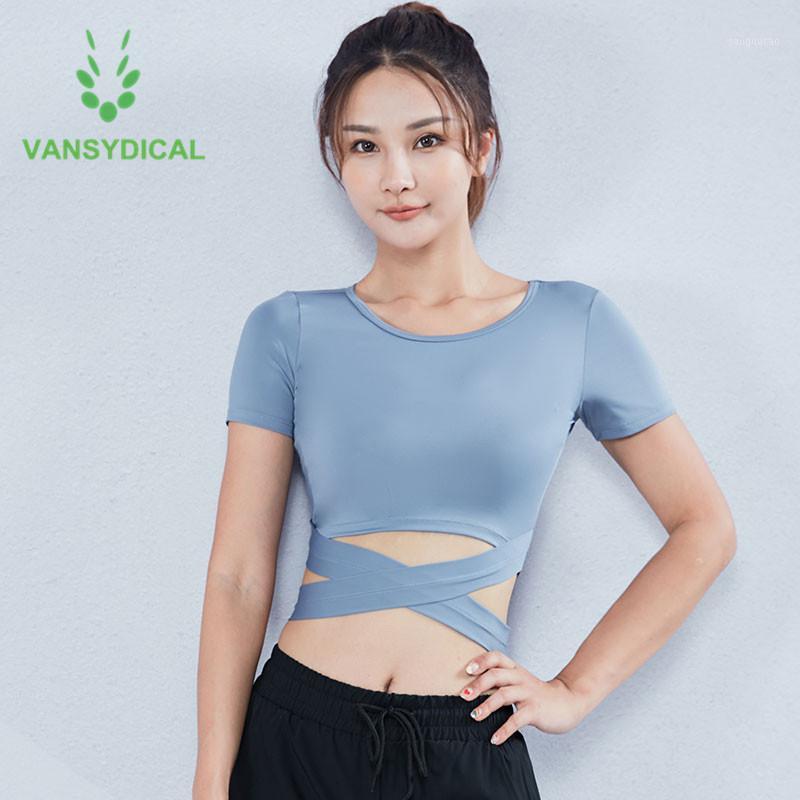 

Vansydical Sports Workout Cropped Tops Women Cross Straps Gym Yoga Shirts Short Sleeve Slim Fitness Running T-shirts Activewear1, Rfbk9007