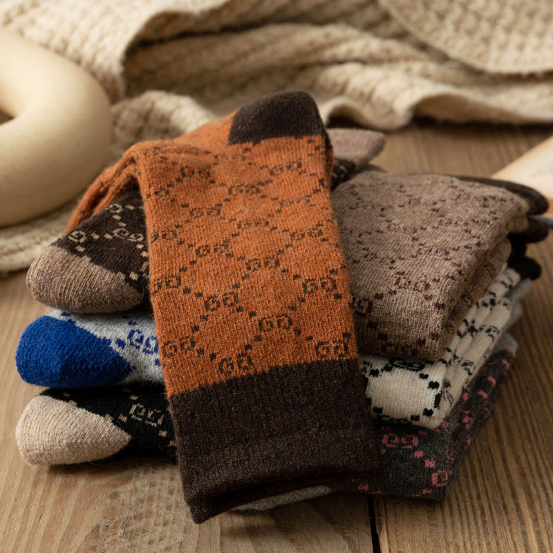 

Women Winter Socks 5 Pairs Thick Knit Wool Soft Warm Casual Crew Socks Vintage Style Colorful Socks for Women and Men, Mix colors