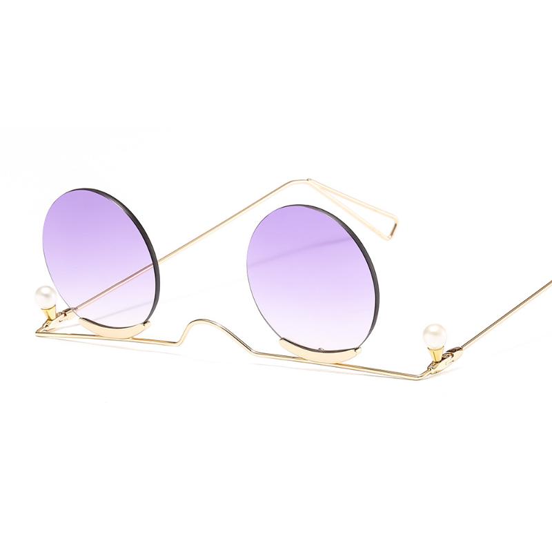 

Sunglasses 2021 Arrival Unique Rimless Retro Small Round Metal Frame Purple Red Clear Lens Vintage Women Shade Eyewear O7704