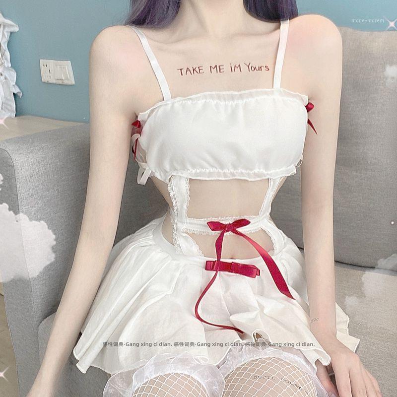 

Women Sexy Lingerie Erotic Private Home Underwear Cute Sexi Backless Apron Strap Maid Sailor Suit Summer Sleeveless Dress1, White