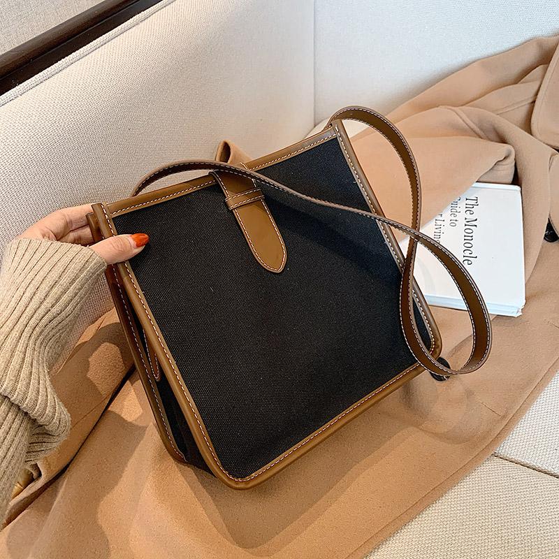 

Fashion Canvas Small Square Bag For Women 2021 New Simple Color Matching Ladies Shoulder Bag Casual Dating Shoppier Black