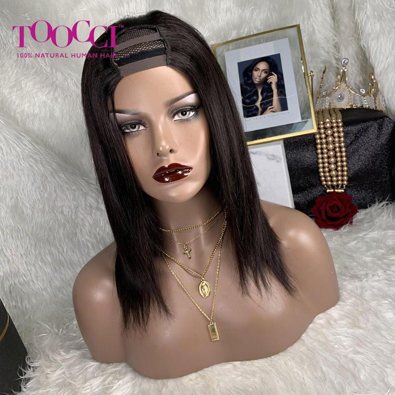 

TOOCCI U Part Wig Straight Hair Machine Human Hair Wig For Women U part Human Pre Plucked 150 Remy Brazilian, Natural