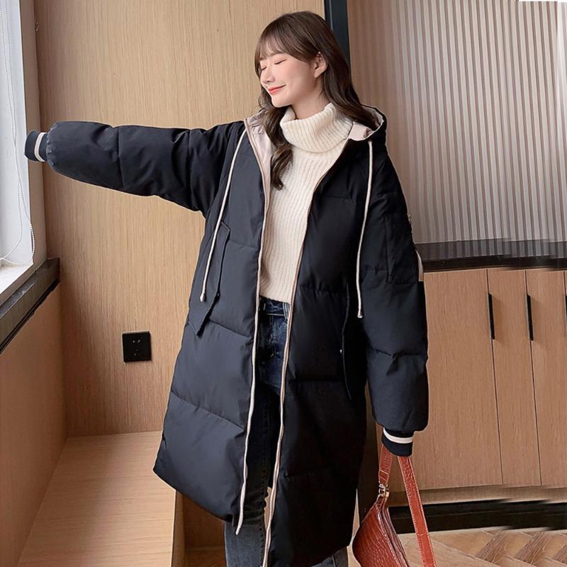 

winter woman coats 2021 new 2021 new winter edition loose hooded pockets long thick cotton padded jacket 218, See chart