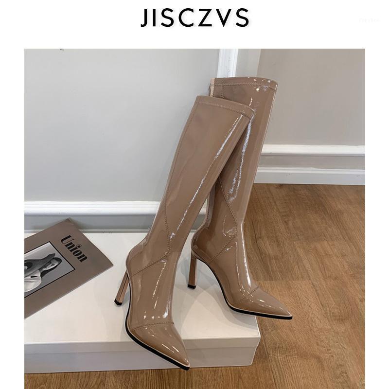 

Patent Leather Knee Boots Women Sexy Pointed Toe High Heel Long Boots Women 2020 Design Party Wedding Female1, Brown ankle boots