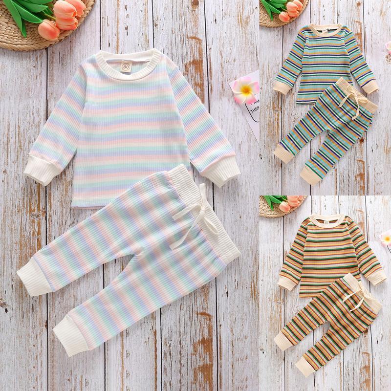 

Baby Boys Girls Clothing Sets Outfits Striped Long Sleeve Tops And Pants Suits For Newborn Baby Boys Girls 2pcs Clothing set D301, Green